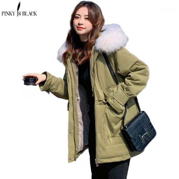 

pinkyisblack 2020 new women winter coat fashion autumn winter warm thick fur lining parkas female jacket women outwear1, Black