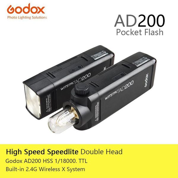 

godox ad200 pocket flash lightl 2.4g hss 1/8000s double head 200ws with 2900mah lithium battery wireless x system