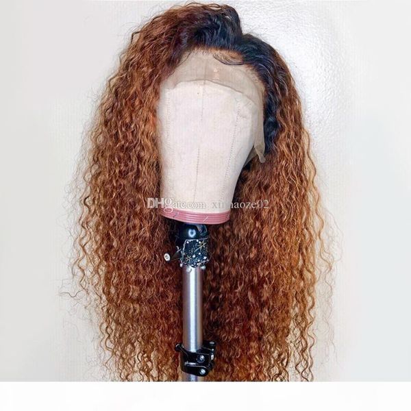 

#1bt#30 ombre lace wig kinky curly ombre human hair wig brazilian full lace wigs for black women 150 density lace front wig, Black;brown