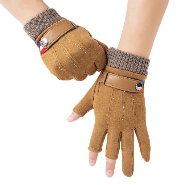 

открытая облапанная перчатки для мужчин зимой теплого плюшевого, недостающие три в без половины пальцев в, Blue;gray