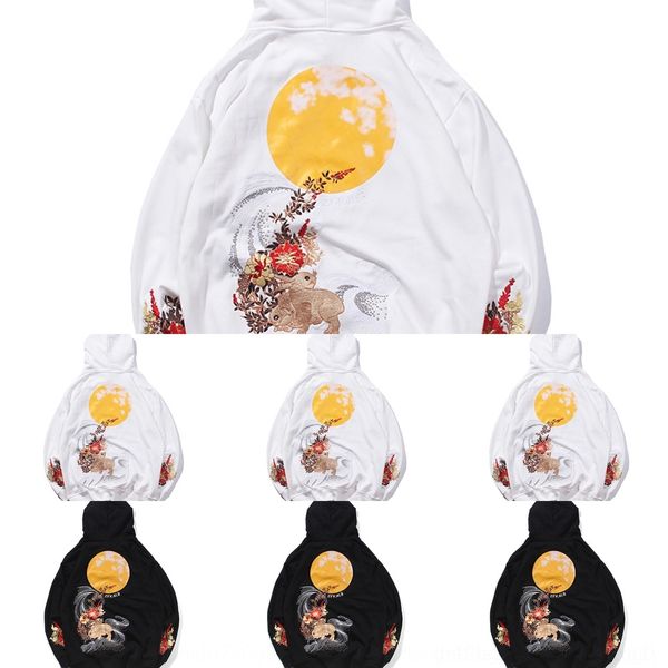 

zxyv3 men's new spring clothing women's wear sweater couple wear bran style embroidered moon rabbit hooded sweater 2020 and couple, Black