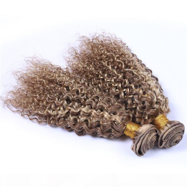 

piano color #8 613 peruvian deep curly human hair wefts 3pcs light brown blonde mix color virgin remy hair weave bundles piano mixed, Black