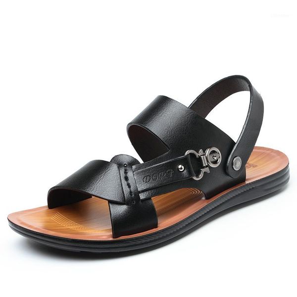 

new non-slip soft bottom outdoor beachsummer slippers men's leather 2020 sandals and slippers casual sandals men's summer sandal1, Black