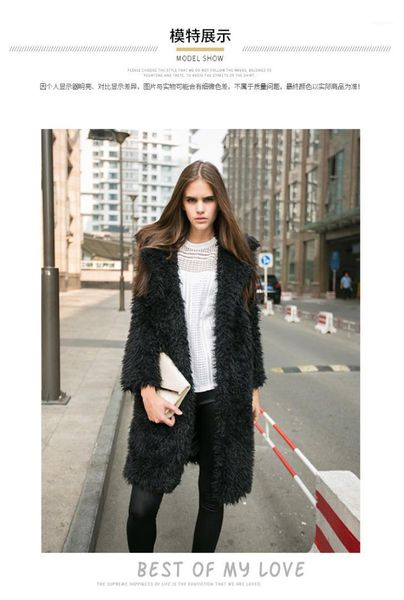 

plush coat elegant faux fur women autumn winter warm soft female overcoat casual outwear plus size office jacket pink shaggy1, Black