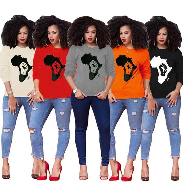 

2020 long sleeve t shirt women autumn spring pullover sweatshirts map print girls crew neck blouse designer hoodies clothing new d8403, Black