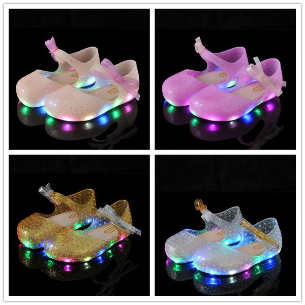 

toddler sandal kids shoes with ligth cute bow baby children led light up princess sandals girls size 25-30, Black;red