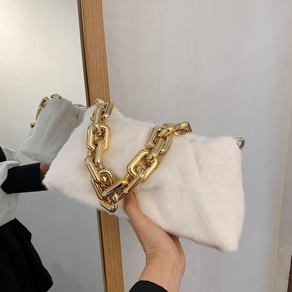 

casual solid pluffy plush women shoulder bag women 2020 winter faux fur women's handbags small chains ladies hand bags for