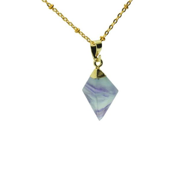 Натуральный флюоритный кварцевый кулон ожерелье для женщин зеленый кварцевый кристалл пирамиды радуги длинные женские золотые цепные ожерелье 2020