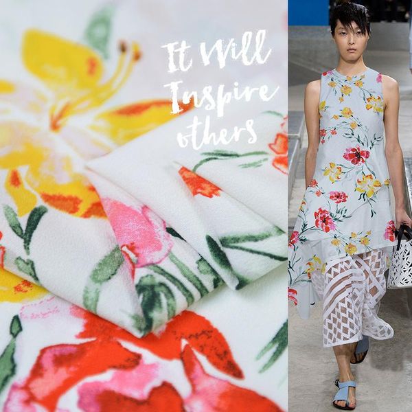 

vintage floral viscose fabric quality crepe cotton dress tissu, Black;white