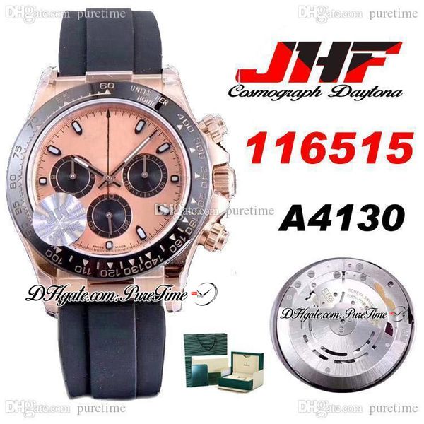

jhf a4130 automatic chronograph mens watch black ceramics bezel 18k rose gold champagne dial rubber edition 116515 ptrx puretime i9, Slivery;brown