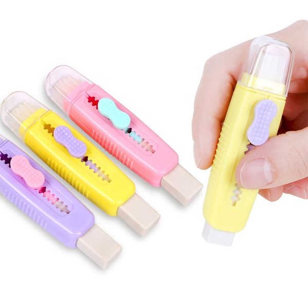 

2021 creative kawaii eraser soft retractable cute rubber erasers with brush student kids gift penciles accessories stationery, Black;red