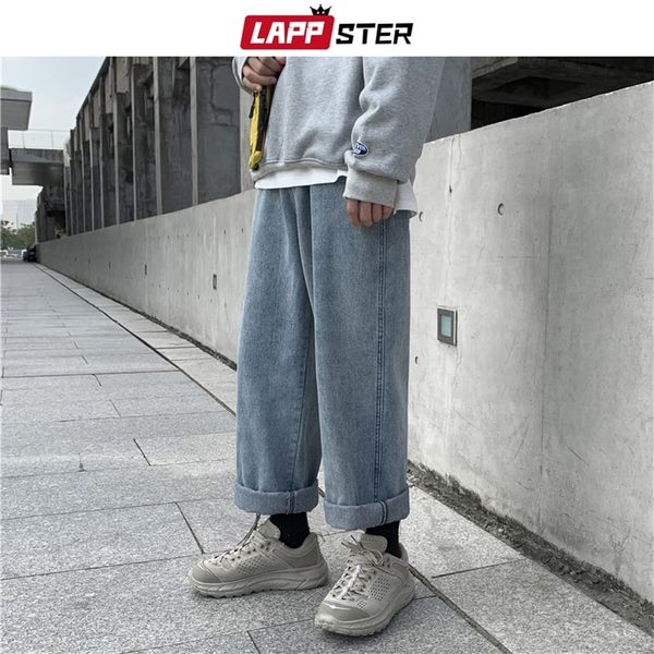 

lappster men streetwear wide leg blue jeans harem pants denim men korean fashions black jeans high waist designer clothes 201223