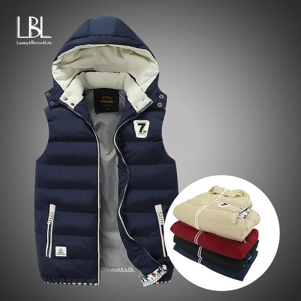 

2020 mens parka hooded vest winter autumn new thick warm casual windbreaker cotton padded outerwear waistcoat sleeveless jacket, Black;white