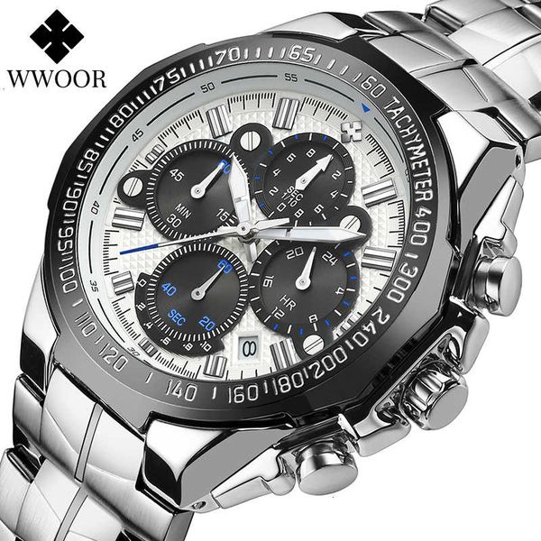 

relojes hombre 2020 wwoor wristwatch mens sport military quartz big men luxury stainless steel waterproof wrist watch xfcs, Silver