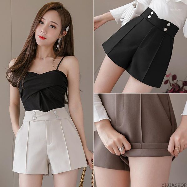 

new large size suit shorts women's summer new high waist solid color black office work shorts ladies pocket gray wide-leg pants1, White;black