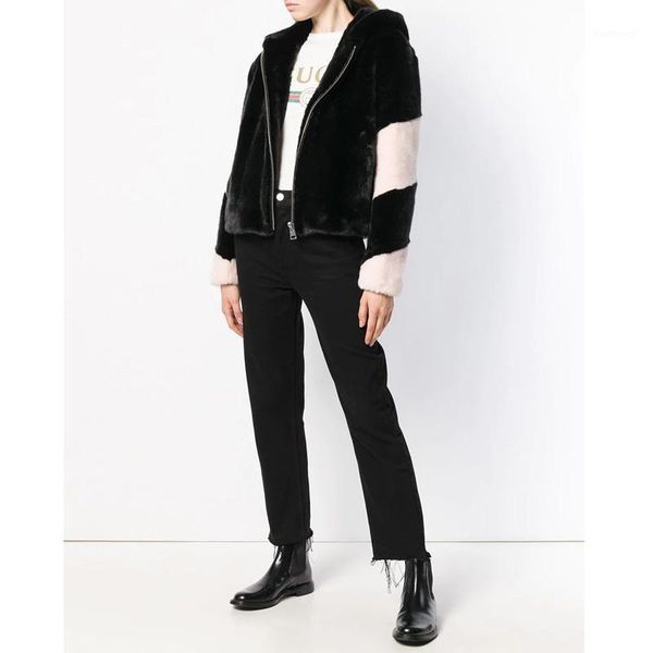 

cp hood faux fur jacket women fashion zipper artificial fur coat women casual pockets jacket female ladies cp1561, Black