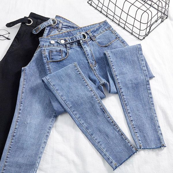 

2020 autumn winter women new jeans pants high waist fashion casual stretch soft skinny washed pencil denim slim trousers e4031, Blue