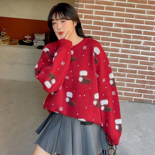 

women's sweaters large red christmas sweater fat mm winter 2021 lazy loose, White;black