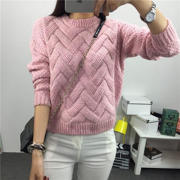 

autumn winter women sweater elegant round neck long sleeve knit pullover female pink/green knitted loose casual 2020 new1, White;black