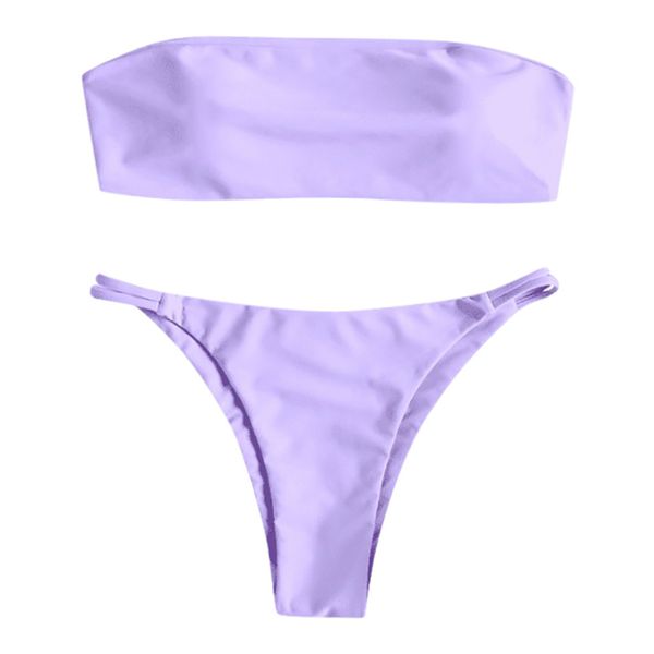 

summer bikini low waist swimwear women purple bandeau bikini set biquini swim bathing suit swimsuit stroj kapielowy y200319, White;black