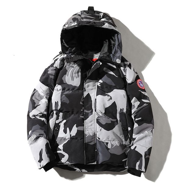 

2021 winter new stand collar hooded jacket thick warm camouflage men's cotton suit coat gxix, Black;brown