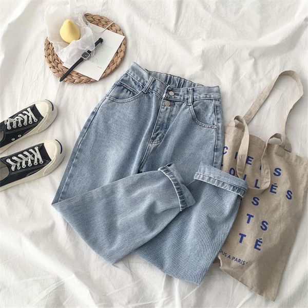 

gowyimmes 2021 autumn casual women jeans high waist ankle length jeans big size vintage blue mom denim pants trousers p334