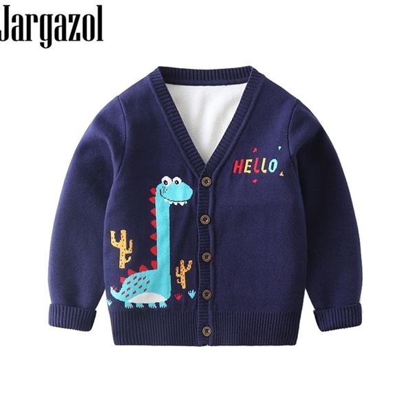 Jargazol Crianças Menino Cardigan Camisola Dinossauro Dinossauro Bordado Outono Bebê Meninas Tops Inverno Crianças Camisolas Bonito Traje 201109