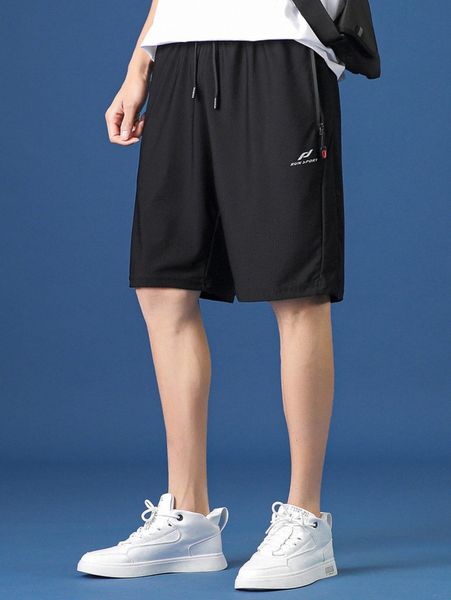 

men letter graphic zip detail shorts y97a#, Black