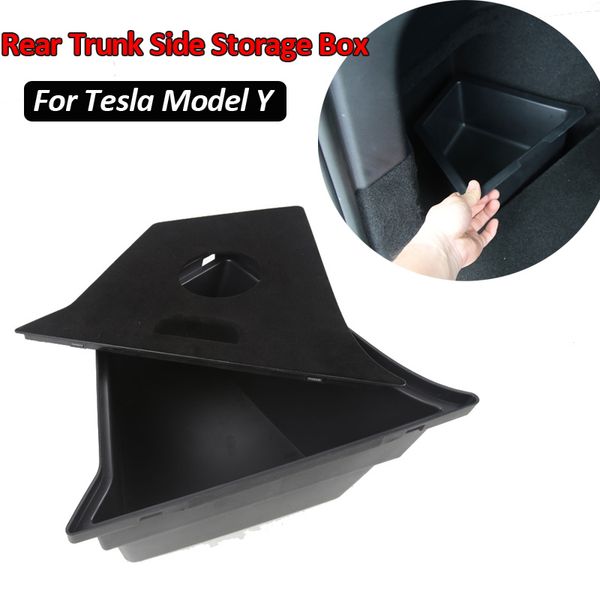 

for tesla model y car accessories rear trunk side storage box fire extinguisher partition board left right corner organizer