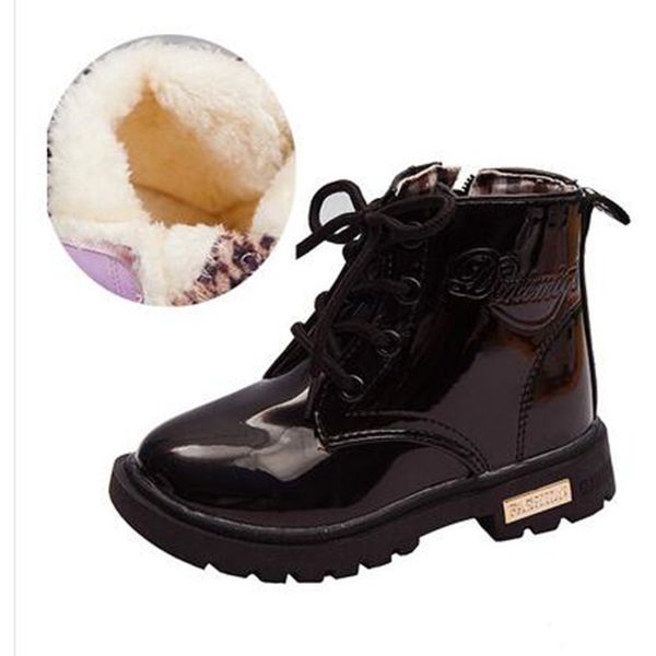 

kids rubber boots black children patent leather botas boys girls waterproof plush snow boots toddler sneakers bottes enfant lj200903, Black;grey