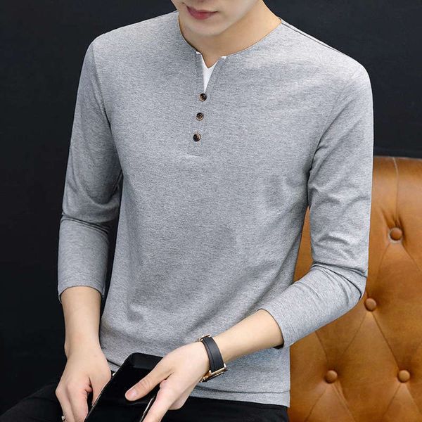 

men's 2020 new autumn long sleeve t-shirt cotton trend with men's long sleeve bottoming sweater men's wear, White