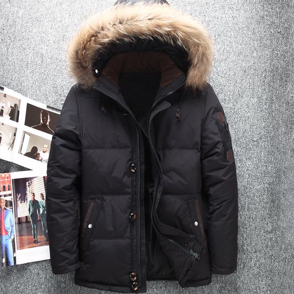 

jacket 2020 men's down warm white duck winter coat fur collar hooded parka padded mens jackets casacos masculino wxf490, Black