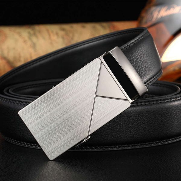 

new men's leather belt with automatic buckle business belt leather, Black;brown