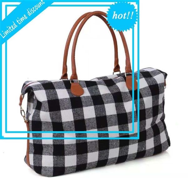 

wholesale check handbag red black plaid large capacity travel tote with pu handle sport fitness yoga storage bags dbc dh0734