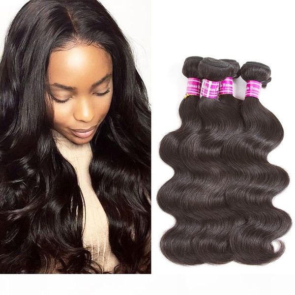 

unprocessed brazilian virgin human hair 3 bundles with closure black 4x4 and middle part by factory remy hair extensions