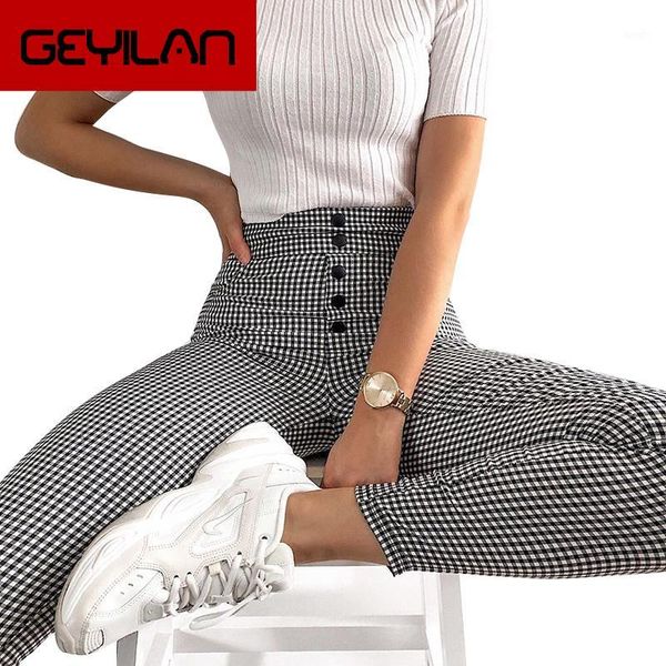 

harem pants women new 2020 explosion models female autumn europe and high waist casual pants button lattice feet women plaid1, Black;white