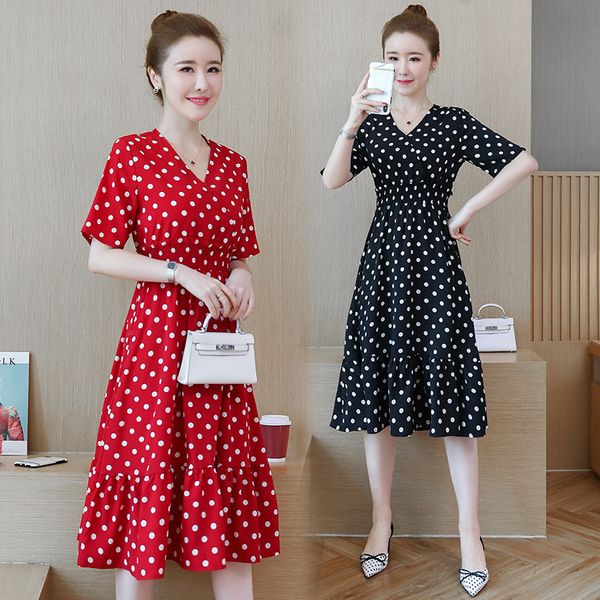 

womens v-neck points summer big plus size casual swing business desk dress work 2zj1, Black;gray