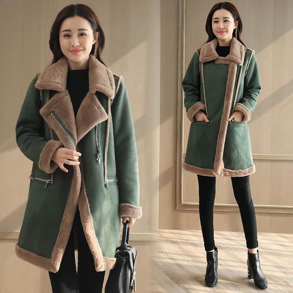 

women winter jacket winter shearling coats faux suede leather jackets plus size loose coat medium long faux lambs wool coat s, Black
