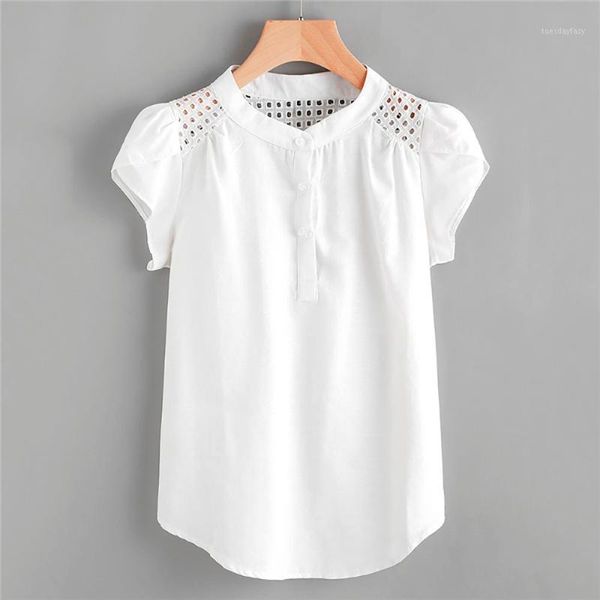 

women's blouses & shirts ladies office shirt women white blouse short sleeve plus size korean crochet hollow out camisas femininas #t1