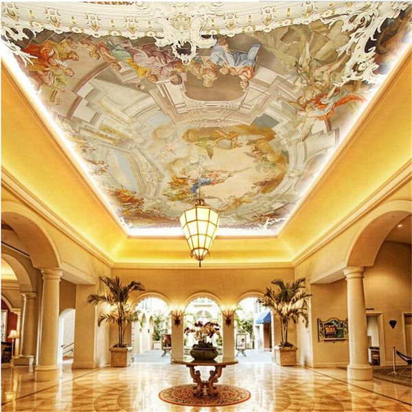 

european-style royal hand-painted three-dimensional oil painting ceiling mural 3d ceiling murals wallpaper