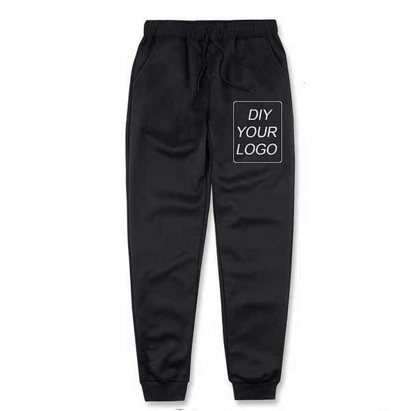 

men pants customized logo print hoodies fitness casual long pants diy your logo sweatpants streetwear joggers tracksuit trouser, Black