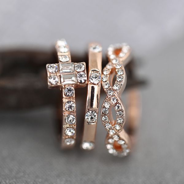 

fashion inlaid piece combination creative diamond three zircon ring, Silver