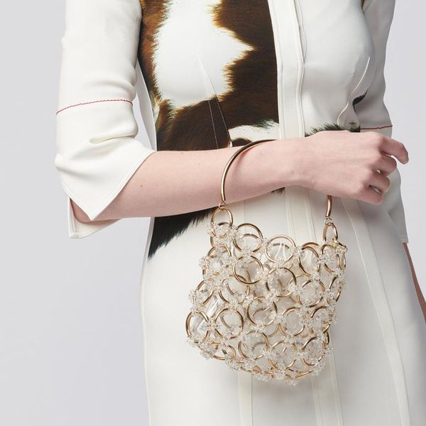 

metal ring linked women luxury handbags transparent pvc ladies fashion party bags golden handle female design bags