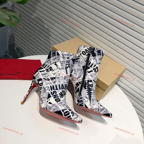 

2021 fashion fashion boots small pointed toe imported cowhide print design heel height: 10cm leather bag heel, super temperament, Black;red