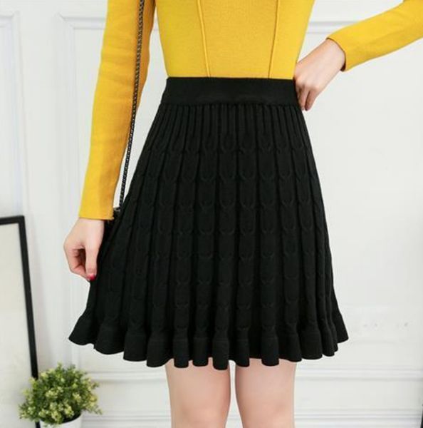 

new 2021 autumn skirt with women's knitted in solid basic knitting, female skirts y290 l6fl 2q5n, Black