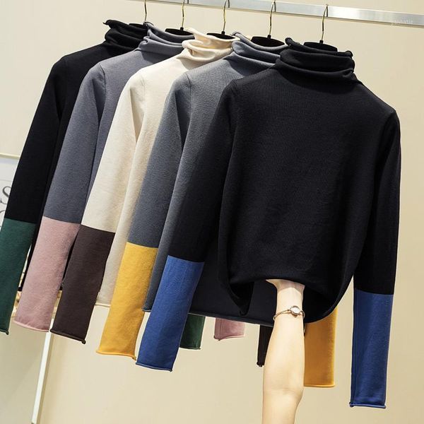 

turtleneck knitted bottoming sweater for women pullover 2020 autumn winter new slim color matching long sleeve pull femme1, White;black