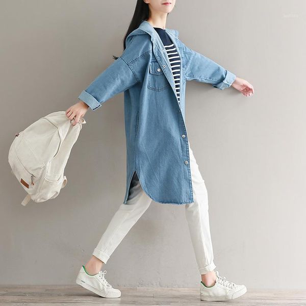 

elegant loose women denim trench coat spring 2018 full sleeve hooded european long windbreaker solid ladies overcoat1, Tan;black