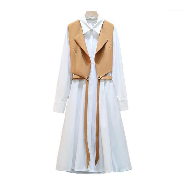 

women's autumn fashion vest + white shirt dress two-piece suits large size -4xl female professional casual sets1, Gray