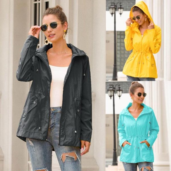 

women's trench coats lightweight raincoat for women waterproof jacket hooded outdoor hiking long rain active rainwear, Tan;black
