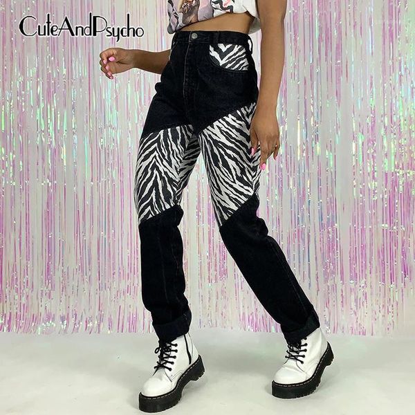

zebra printed patchwork y2k sweatpants women streetwear loose high waisted cargo pants harajuku korean style pants cuteandpsycho1, Black;white